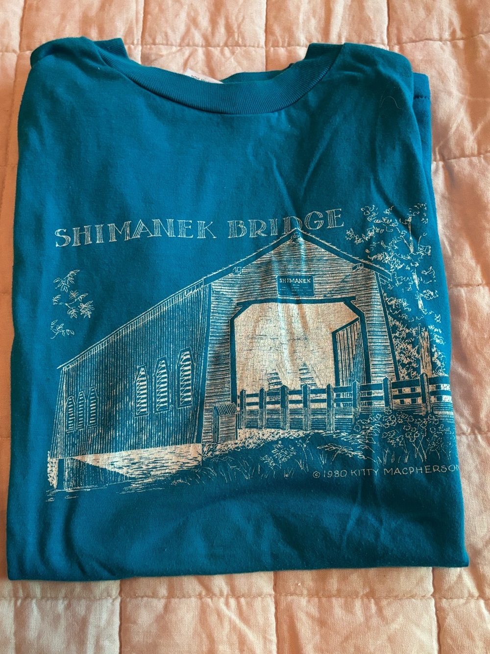 Shimanek Bridge Teal Graphic Tee - Hanes fifty- fifty